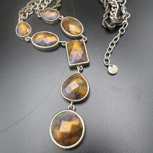 Loft Y Necklace Bold Tortoise Geometric Stones EUC